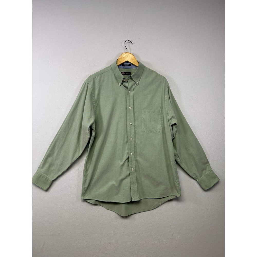 Preppy Chaps Men 16-16.5 34/35 Green Classic Fit Oxford Wrinkle Free Button Down